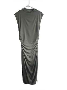 Abercrombie & Fitch Ruched Maxi Dress with Leg Slit Sage Green Sz Large
